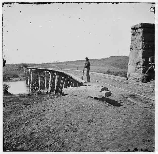 Rebuilt Strawberry Plains bridge over the Holston River, about 20 miles north of Knoxville, on the East Tennessee & Virginia RR